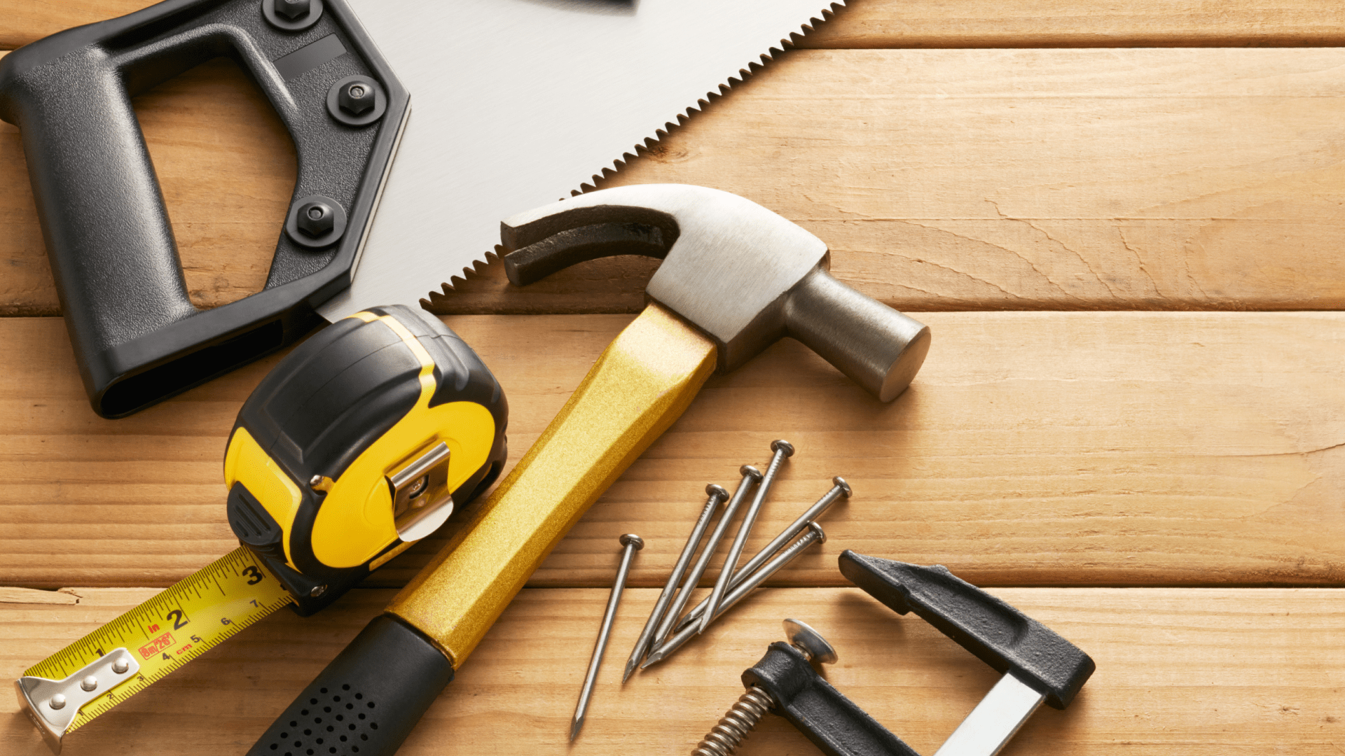 Hammer Saw and nails with meter stick